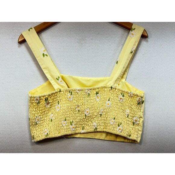 Forever 21 Women's Crop Top Size M Yellow Floral Embroidered Casual Summer Smock - Picture 8 of 11